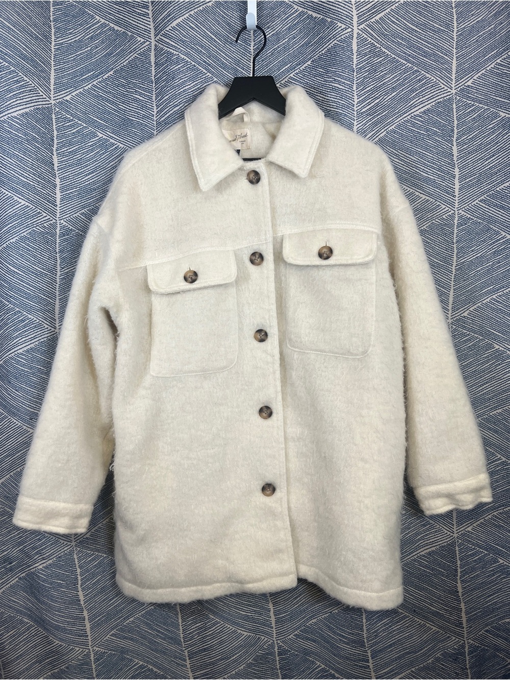 Universal Thread Cream Teddy Shacket with Button Front